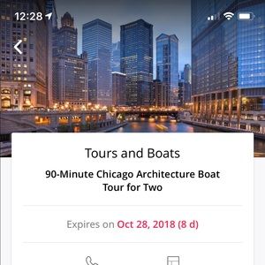 2 tix for 90 min Chicago boat tour; exp 10/28